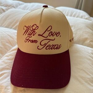 Texas Embroidered Cap in Cream and Burgundy